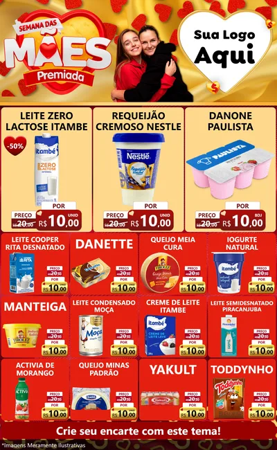 Modelo de Encarte para Encarte Grande com o tema Semana das Mães Premiada para Frios e Laticínios