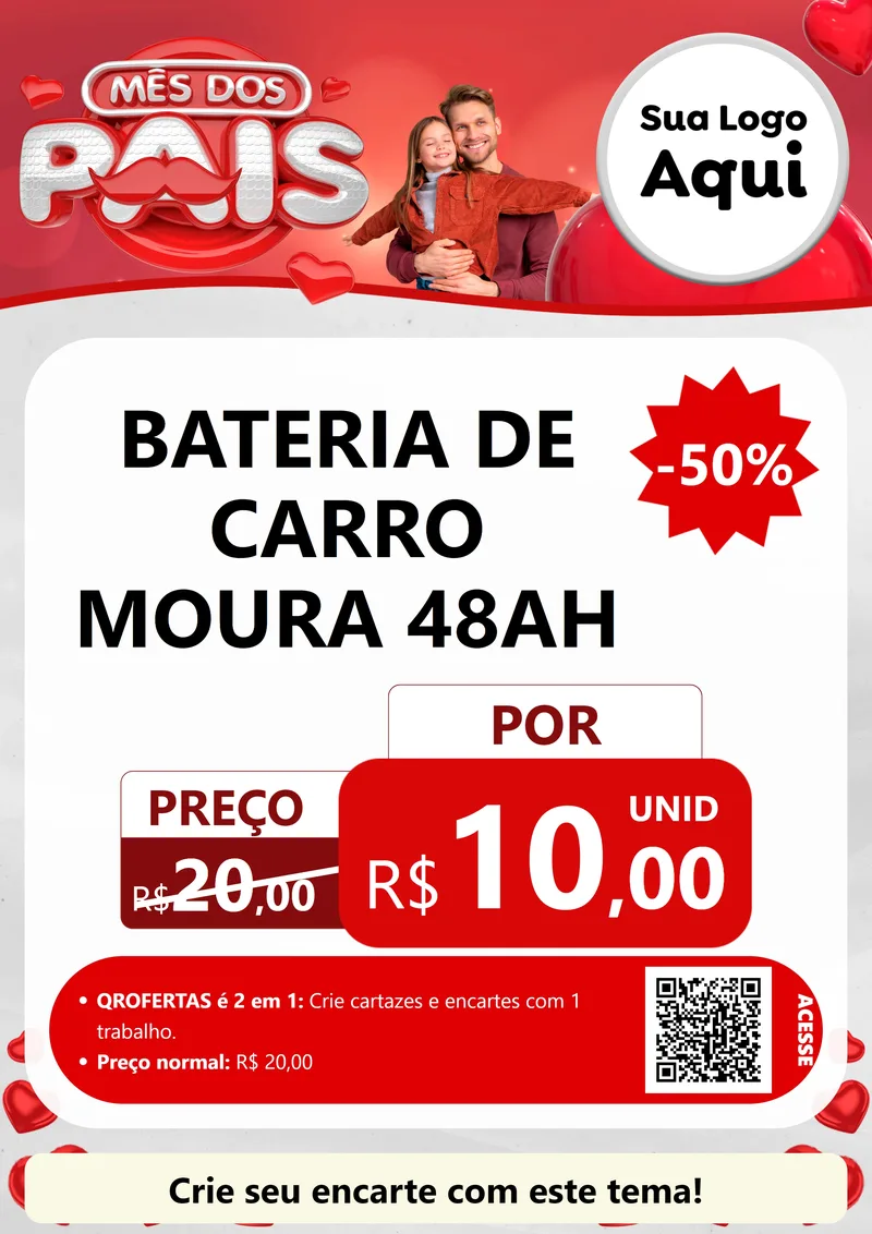 Modelo de Cartaz para Cartaz A4 Vertical com o tema Mês dos Pais para Baterias Elétricas