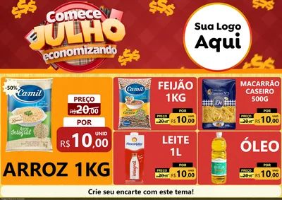 Modelo de Encarte para Encarte A4 Horizontal com o tema Comece Julho Economizando para Supermercado