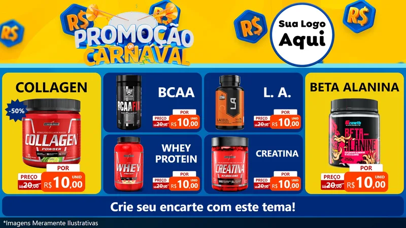 Modelo de TV para TV Horizontal com o tema Promoção de Carnaval para Suplementos alimentares