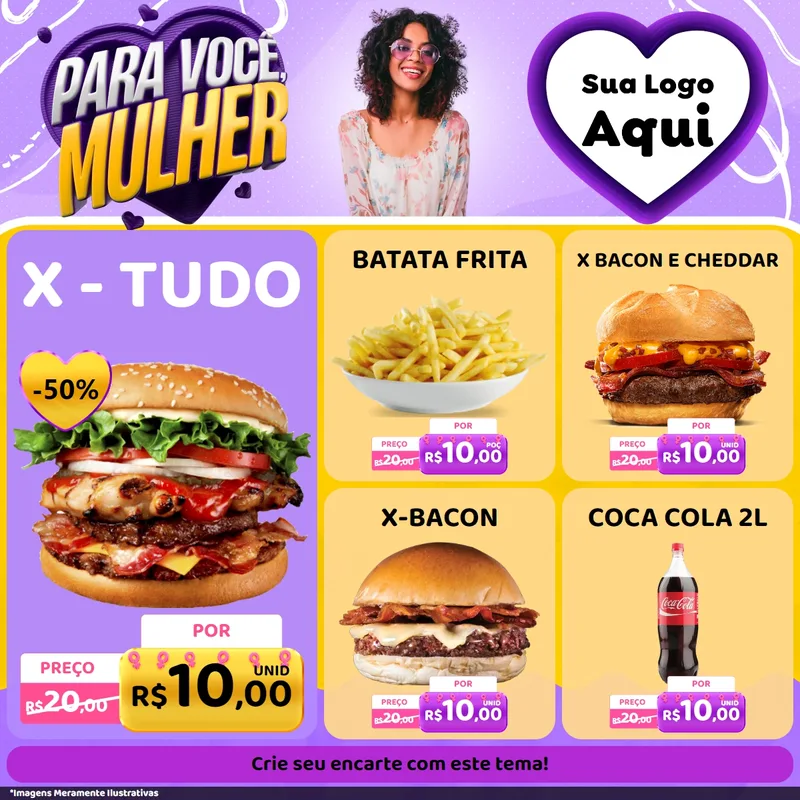 Modelo de Rede Social para Feed Facebook com o tema Para Você, Mulher para Hamburgueria