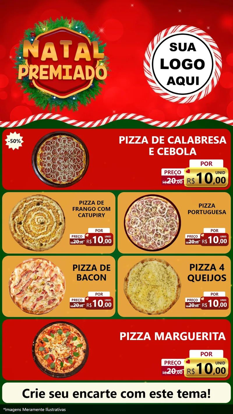 Modelo de TV para TV Vertical com o tema Natal Premiado para Pizzaria