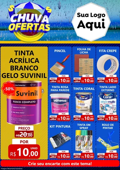 Modelo de Encarte para Encarte A4 Vertical com o tema Chuva de Ofertas para Tintas e Ferramentas
