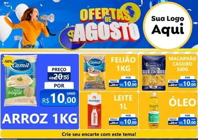 Modelo de Encarte para Encarte A4 Horizontal com o tema Ofertas de Agosto para Supermercado