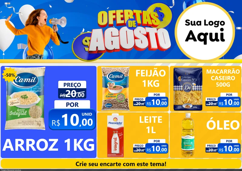 Modelo de Encarte para Encarte A4 Horizontal com o tema Ofertas de Agosto para Supermercado
