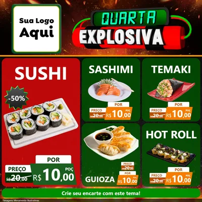 Modelo de Rede Social para Feed Facebook com o tema Quarta Explosiva para Comida japonesa