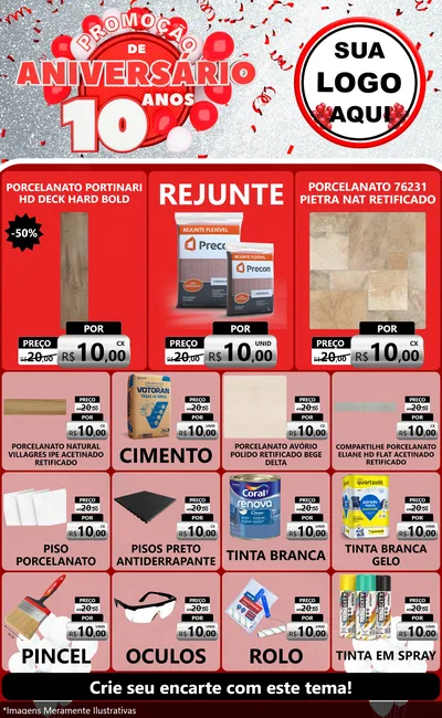 Modelo de Encarte para Encarte Grande com o tema Promoção de Aniversário - 10 Anos para Pisos e revestimentos