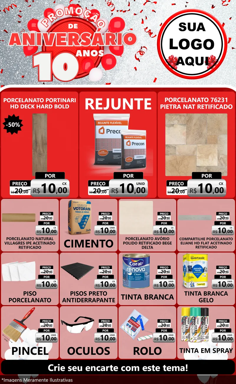 Modelo de Encarte para Encarte Grande com o tema Promoção de Aniversário - 10 Anos para Pisos e revestimentos