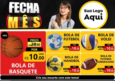 Modelo de Encarte para Encarte A4 Horizontal com o tema Fecha Mês para Artigos Esportivos