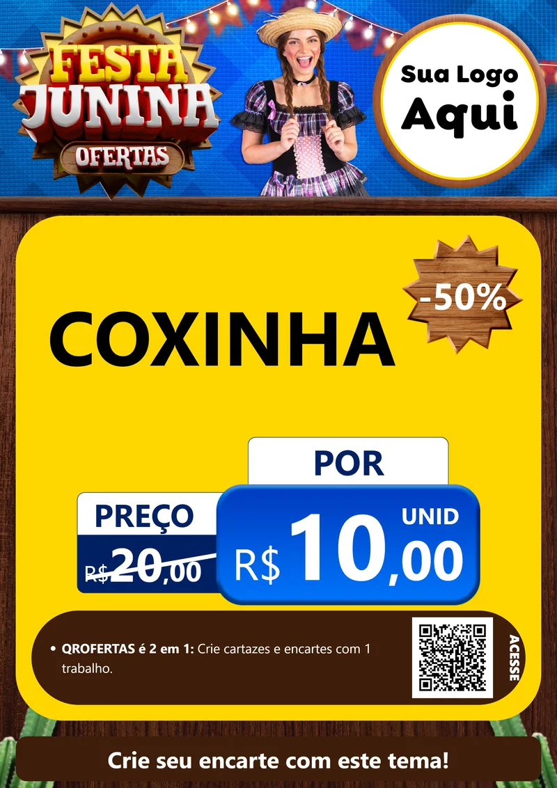 Modelo de Cartaz para Cartaz A4 Vertical com o tema Festa Junina Ofertas para Salgadaria