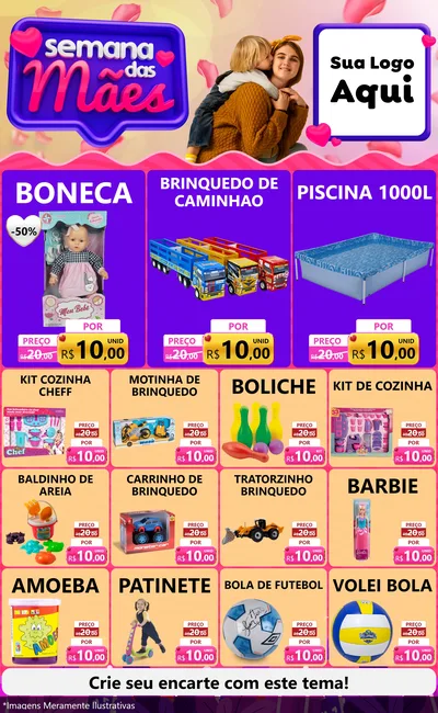 Modelo de Encarte para Encarte Grande com o tema Semana das Mães para Brinquedos