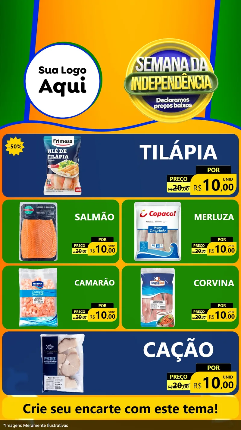 Modelo de TV para TV Vertical com o tema Semana da Independência Declaramos Preços Baixos para Peixaria