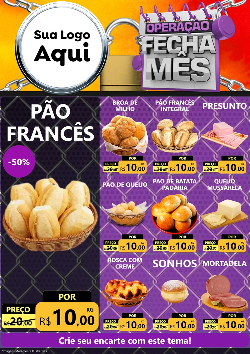 Modelo de Encarte para Encarte A4 Vertical com o tema Operação Fecha Mês para Padaria