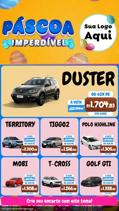 Modelo de Rede Social para Stories com o tema Páscoa Imperdível para Concessionaria de Carros
