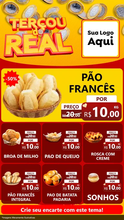 Modelo de Rede Social para Stories com o tema Terçou do Real para Padaria