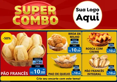 Modelo de Encarte para Encarte A4 Horizontal com o tema Super Combo para Padaria