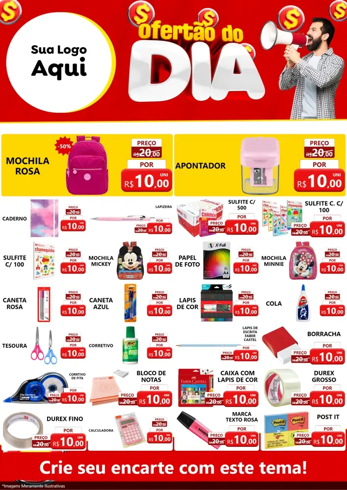 Modelo de Encarte para Encarte A4 Vertical com o tema Ofertão do dia para Papelaria