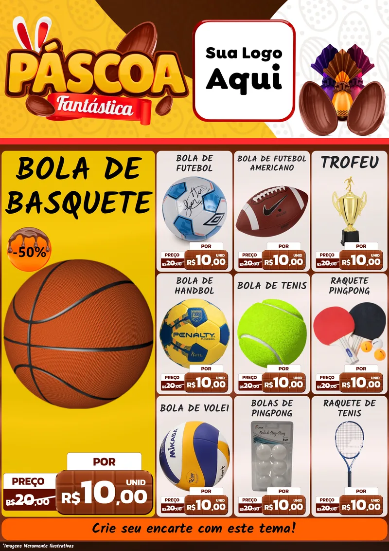 Modelo de Encarte para Encarte A4 Vertical com o tema Páscoa Fantástica para Artigos Esportivos