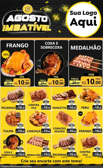 Modelo de Encarte para Encarte Grande com o tema Agosto Imbatível para Assados