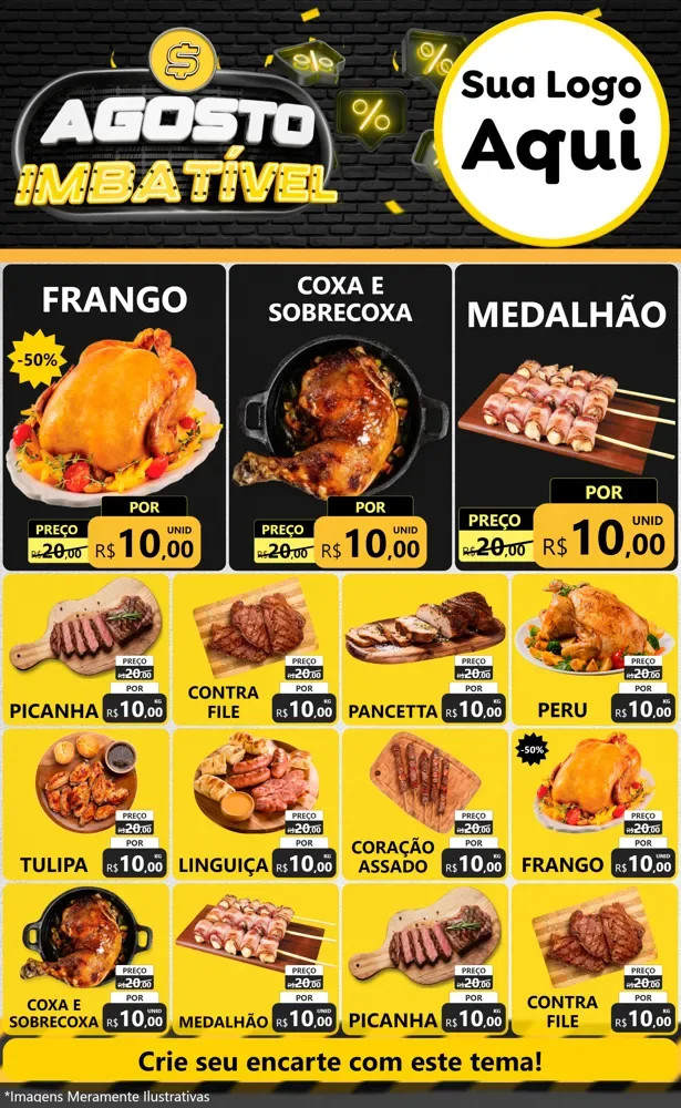 Modelo de Encarte para Encarte Grande com o tema Agosto Imbatível para Assados