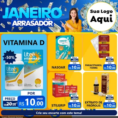 Modelo de Rede Social para Feed Facebook com o tema Janeiro Arrasador para Farmácia
