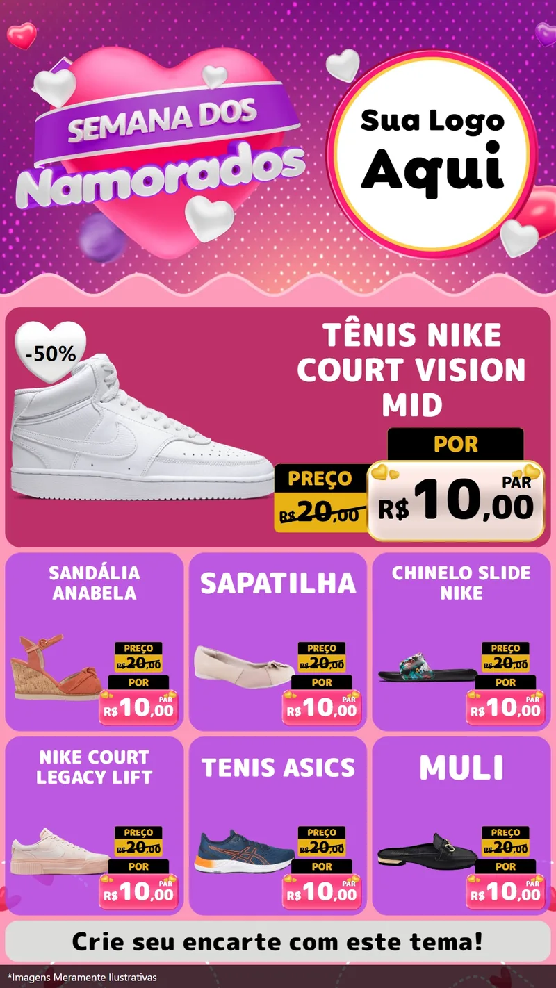 Modelo de Rede Social para Stories com o tema Semana dos Namorados para Calçados