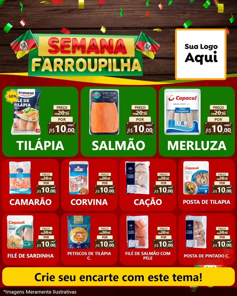 Modelo de Rede Social para Feed Instagram com o tema Semana Farroupilha para Peixaria