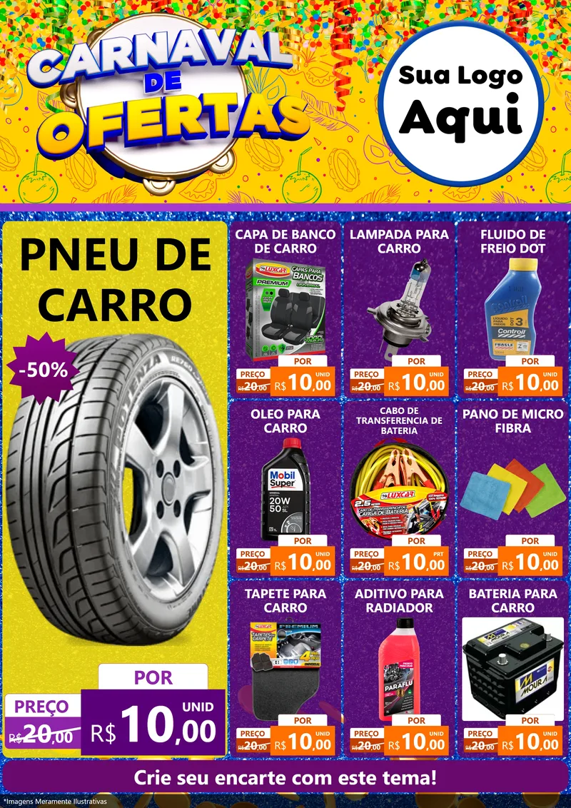 Modelo de Encarte para Encarte A4 Vertical com o tema Carnaval de Ofertas para Auto peças