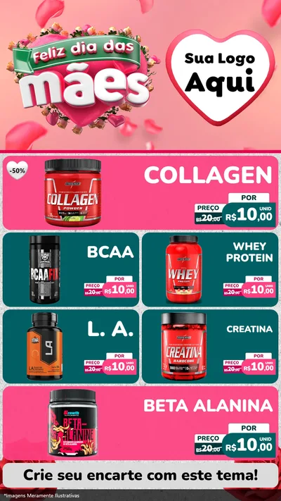 Modelo de TV para TV Vertical com o tema Feliz Dia das Mães para Suplementos alimentares