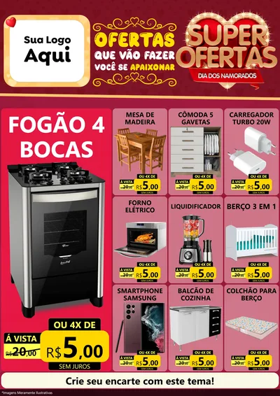 Modelo de Encarte para Encarte A4 Vertical com o tema Dia dos Namorados para Móveis e Eletro