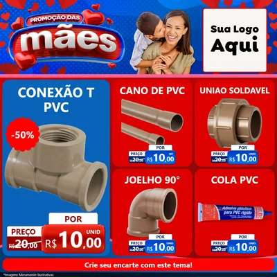 Modelo de Rede Social para Feed Facebook com o tema Promoção das Mães para Tubos e conexões