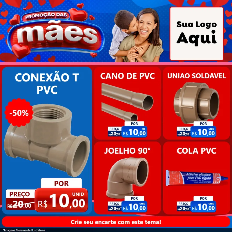 Modelo de Rede Social para Feed Facebook com o tema Promoção das Mães para Tubos e conexões
