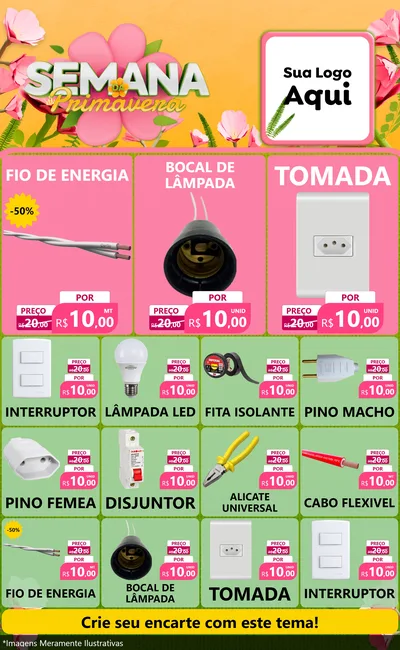 Modelo de Encarte para Encarte Grande com o tema Semana da Primavera para Materiais Elétricos
