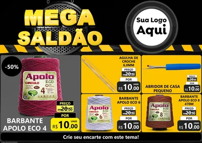 Modelo de Encarte para Encarte A4 Horizontal com o tema Mega Saldão para Armarinho e Aviamentos