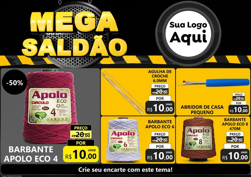Modelo de Encarte para Encarte A4 Horizontal com o tema Mega Saldão para Armarinho e Aviamentos