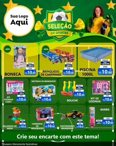 Modelo de Rede Social para Feed Instagram com o tema Seleção de Ofertas - Copa para Brinquedos