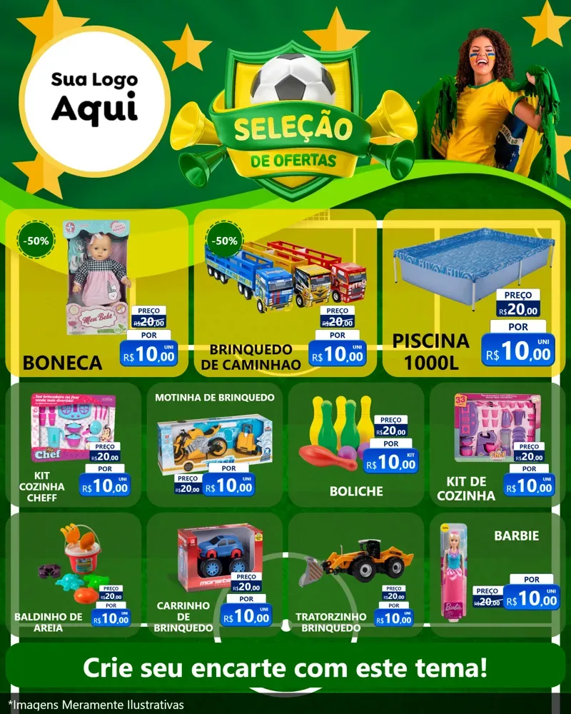 Modelo de Rede Social para Feed Instagram com o tema Seleção de Ofertas - Copa para Brinquedos