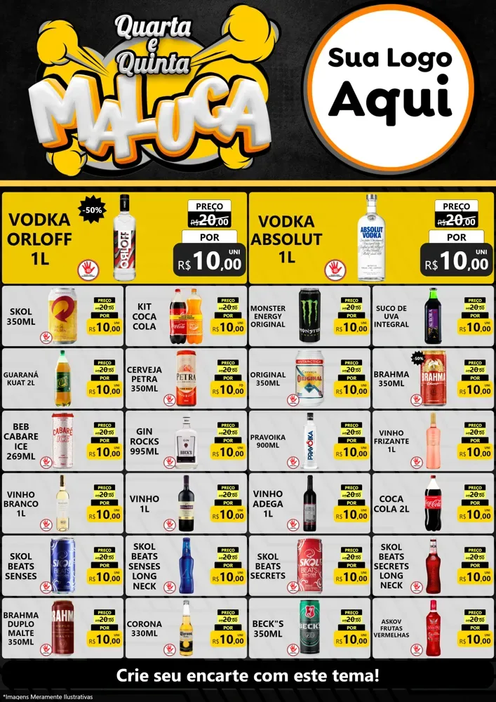 Modelo de Encarte para Encarte A4 Vertical com o tema Quarta e Quinta Maluca para Distribuidora de bebidas