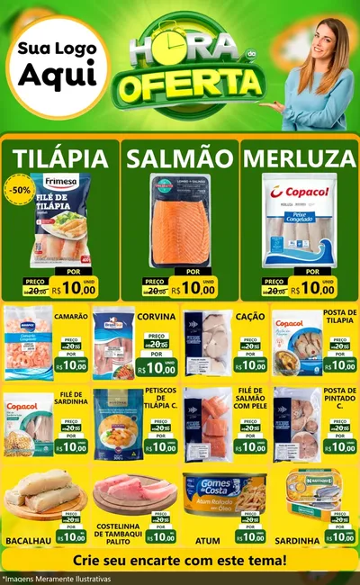 Modelo de Encarte para Encarte Grande com o tema Hora da Oferta para Peixaria