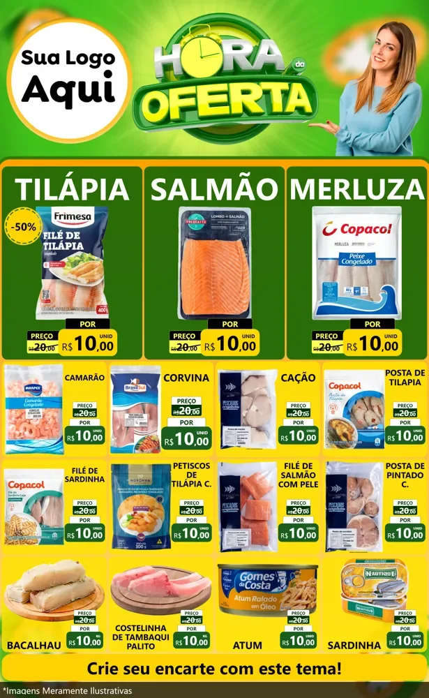 Modelo de Encarte para Encarte Grande com o tema Hora da Oferta para Peixaria