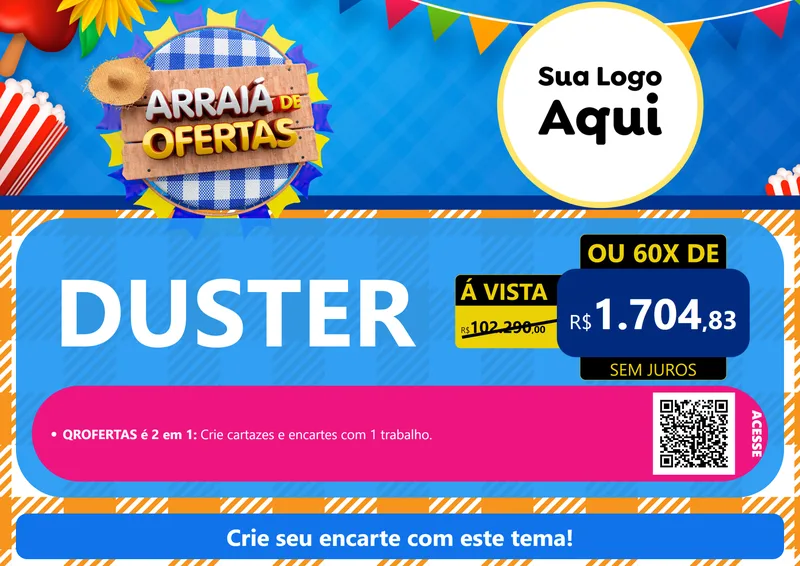 Modelo de Cartaz para Cartaz A4 Horizontal com o tema Arraiá de Ofertas para Concessionaria de Carros