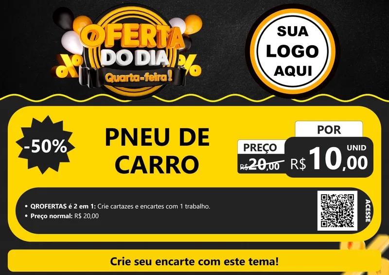 Modelo de Cartaz para Cartaz A4 Horizontal com o tema Oferta do Dia - Quarta Feira! para Auto peças