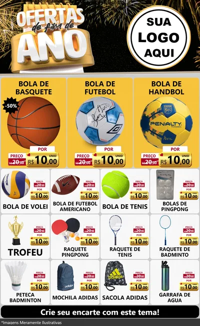 Modelo de Encarte para Encarte Grande com o tema Ofertas de Fim de Ano para Artigos Esportivos