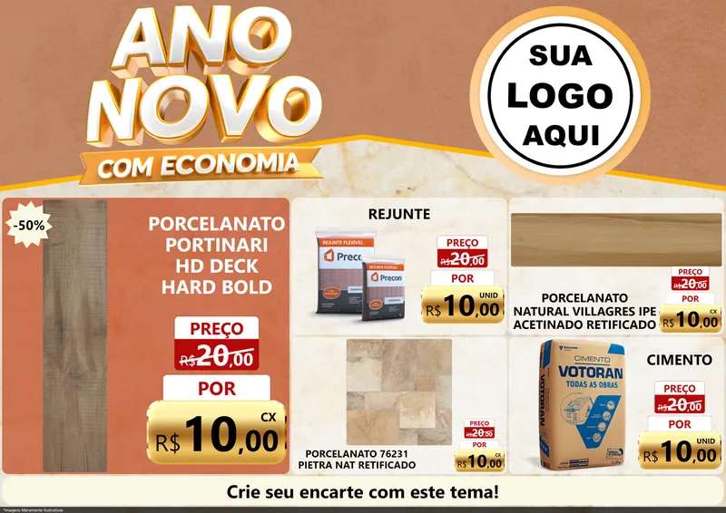 Modelo de Encarte para Encarte A4 Horizontal com o tema Ano Novo Com Economia para Pisos e revestimentos
