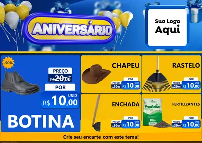 Modelo de Encarte para Encarte A4 Horizontal com o tema Aniversário para Agropecuária