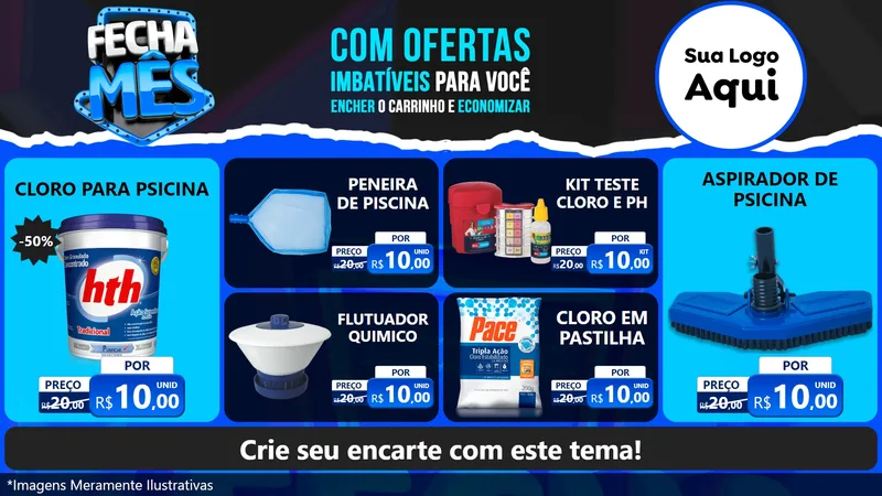 Modelo de TV para TV Horizontal com o tema Fecha Mês para Produtos para Piscina