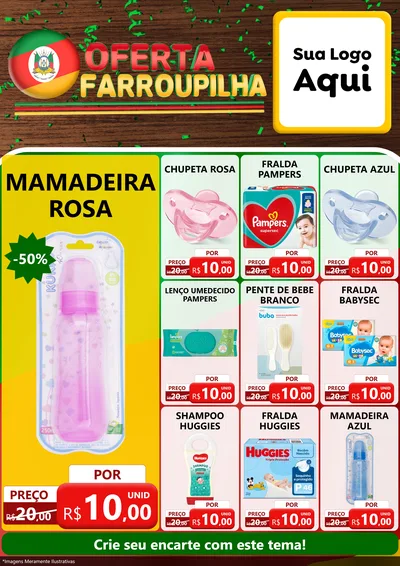 Modelo de Encarte para Encarte A4 Vertical com o tema Oferta Farroupilha para Bebês