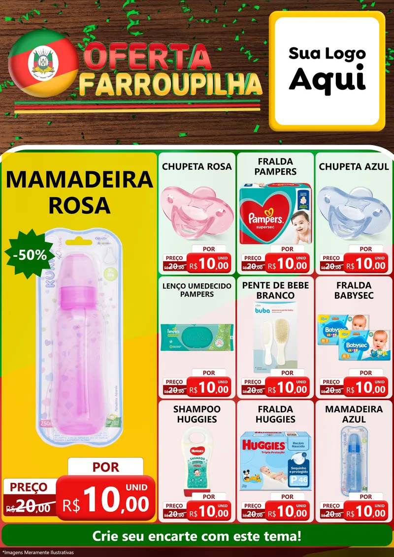 Modelo de Encarte para Encarte A4 Vertical com o tema Oferta Farroupilha para Bebês
