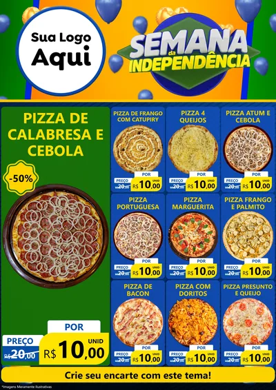 Modelo de Encarte para Encarte A4 Vertical com o tema Semana da Independência para Pizzaria