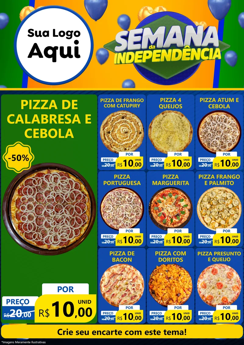 Modelo de Encarte para Encarte A4 Vertical com o tema Semana da Independência para Pizzaria